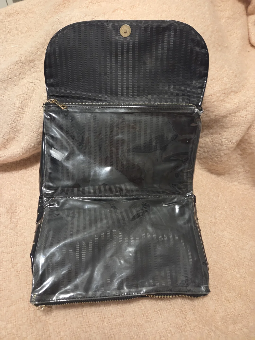 Vince Camuto Black Studded Patent Makeup Bag